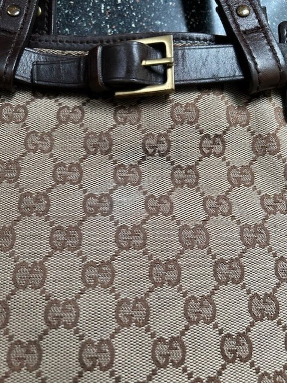 GUCCI GG Monogram Buckle Tote Bag, Taupe, Brown - Picture 12 of 16